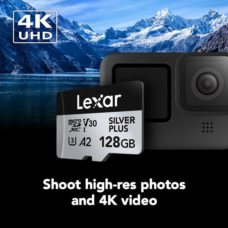 Lexar 128GB Professional Silver Plus microSDXC Memory Card w/SD Adapter, UHS-I, C10, U3, V30, Full-HD & 4K Video, Up to 205/150 MB/s Read/Write, for Videographers, Gamers (LMSSIPL128G-BNANU) Single