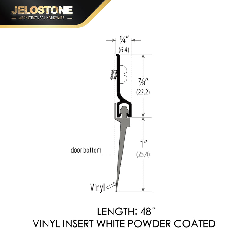 2 Pack - 48'' Commercial Door Bottom Sweep (White Powder Coated), Heavy Duty Aluminum, Fire Rated, Vinyl Insert, JS-NV307, Ideal for Residential & Commercial Use 48'' White Powder Coated