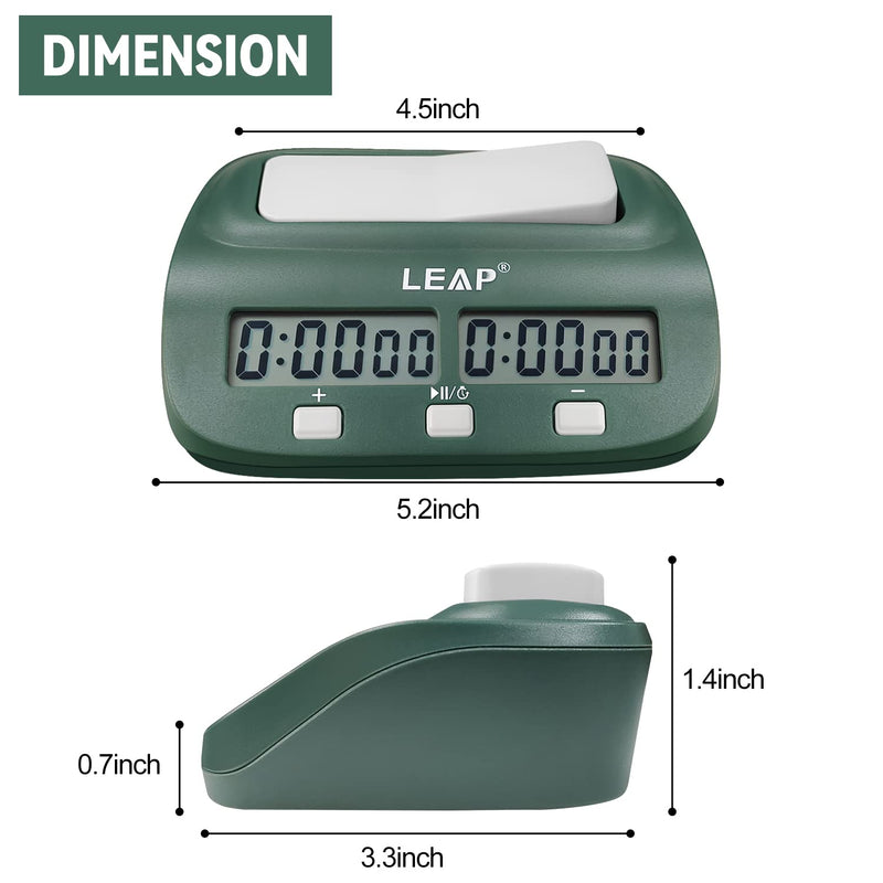 LEAP Digital Chess Clock Timer - I-GO and Chinese Chess with Bonus and Delayed Time Features (Blackish Green) Blackish Green