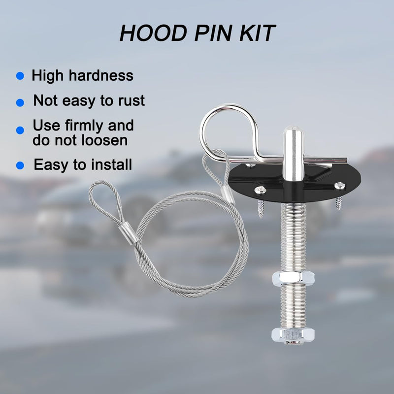 Mandark Car Hood Pins Kit, Stainless Steel Automotive Engine Hood Pin Lock Clip with Racing Lanyard, Vehicle Exterior Engine Cover Lock Accessories, Universal for RV, SUV, Truck (Black) Black