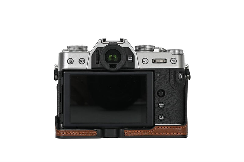 X-T30 Case, BMAOLLONGB Handmade PU Leather Half Camera Case Bag Cover Bottom Opening Version for Fujifilm X-T30 XT30 with Neck Strap Mini Storage Bag (Coffee) Coffee