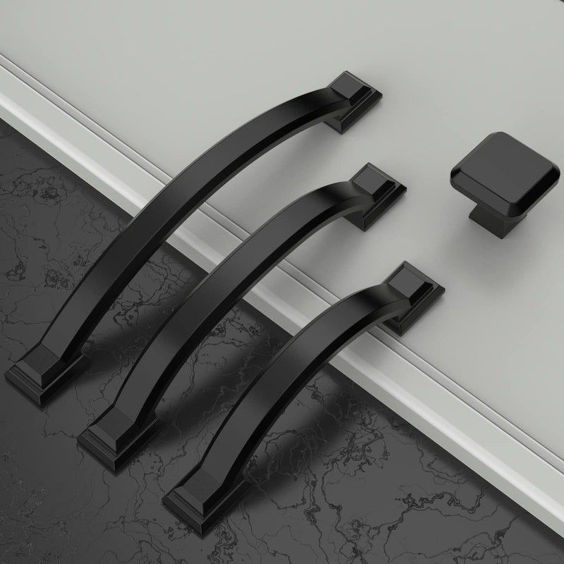 Amerdeco 10 Pack Matte Black Cabinet Pulls 3 Inch(76mm) Hole Centers, Handles for Kitchen Cabinet Hardware, Arch Cabinet Handles for Bathroom Dresser Drawer Handles ZH0016… 3"/76mm Hole Center