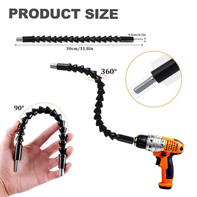 17Pcs Flexible Drill Bit Extension, Include 3Pcs Rotatable Socket Adapter 2Pcs Hex Shank 105° Right Angle Drill Attachment 10 Short Screwdriver Bits 90° Angled Bits and Bendable Extension 17*black