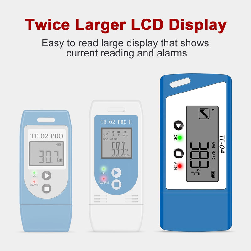 TE-04 ET Cold Chain Temperature Data Logger for Pharmacy Transport - Multi-Stop Logistics Logger with Pause & Resume, Dual Internal/External Sensors, Auto PDF/CSV, 240-Day Unlimited Recording TE-04 1