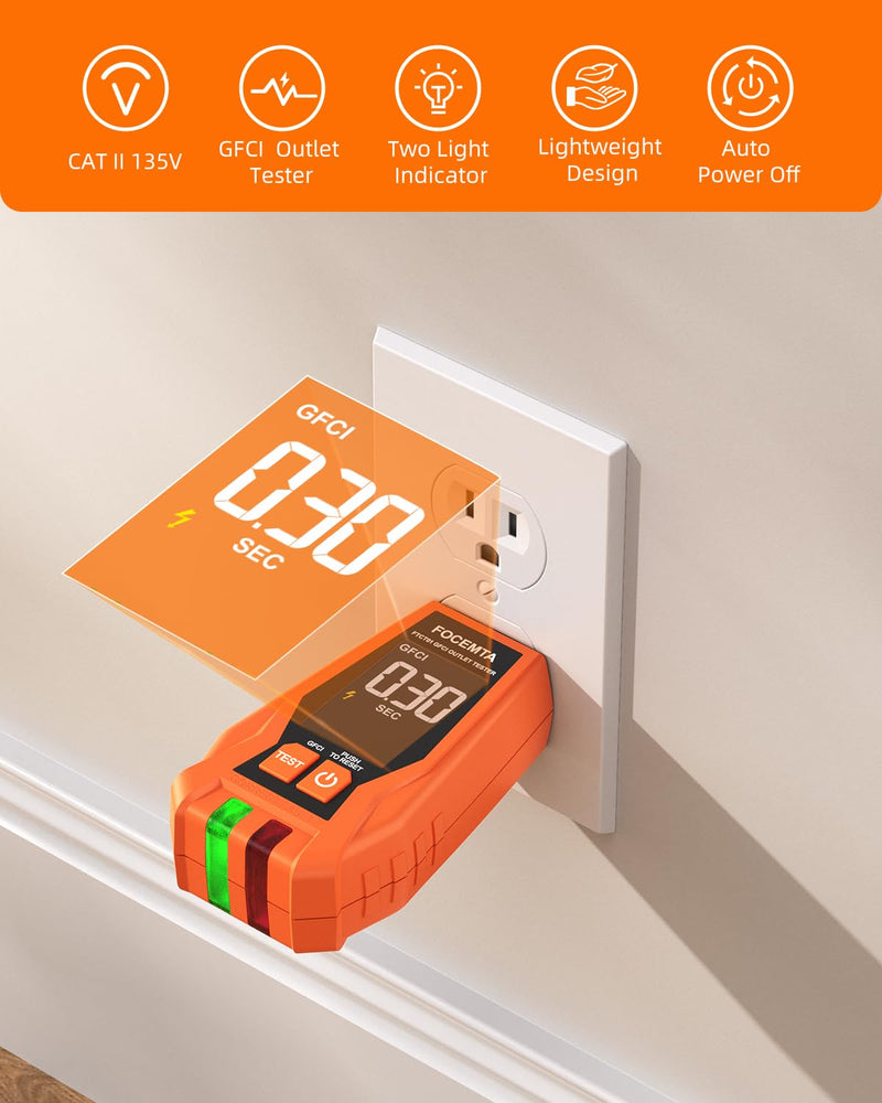 Circuit Breaker Finder & GFCI Outlet Tester with Digital LCD Display, 90-135V Electrical Circuit Tracer Tool for Electricians/DIY – Lightweight (Includes Batteries & Carrying Case) Orange