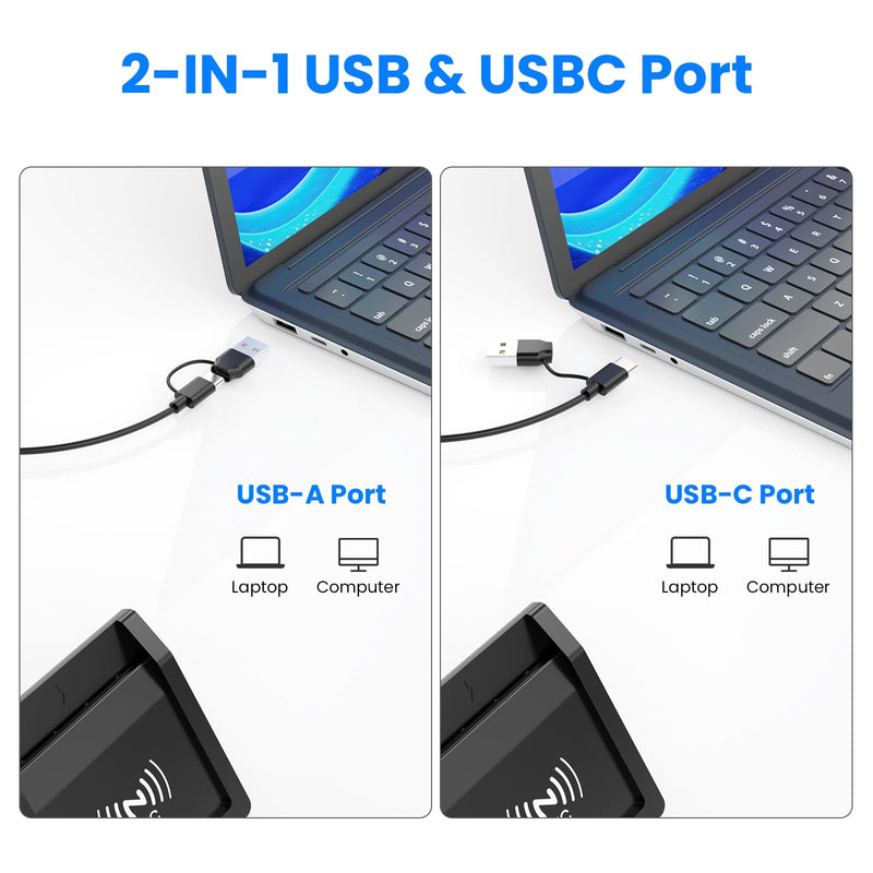 Smart Card Reader with NFC,USB A/C CAC Reader Military DOD Common Access ID Bank Chip Card Reader 2-in-1 Contact and Contactless Compatible with Mac Os, Windows 10/11,Mac OS,Android and Linux Black