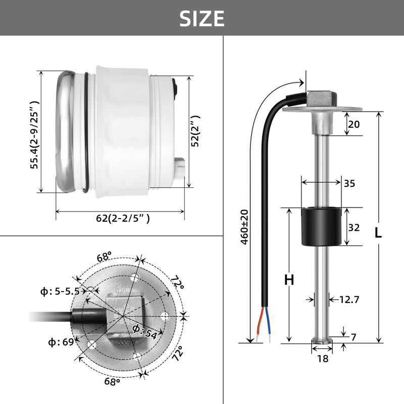 RUPSE Fuel Sender Unit Boat Fuel Tank Sending Unit Fuel Water Level Sensor Stainless Steel Fuel Sender and Fuel Gauge for Boat Car Truck RV (10"(250mm)) 10"