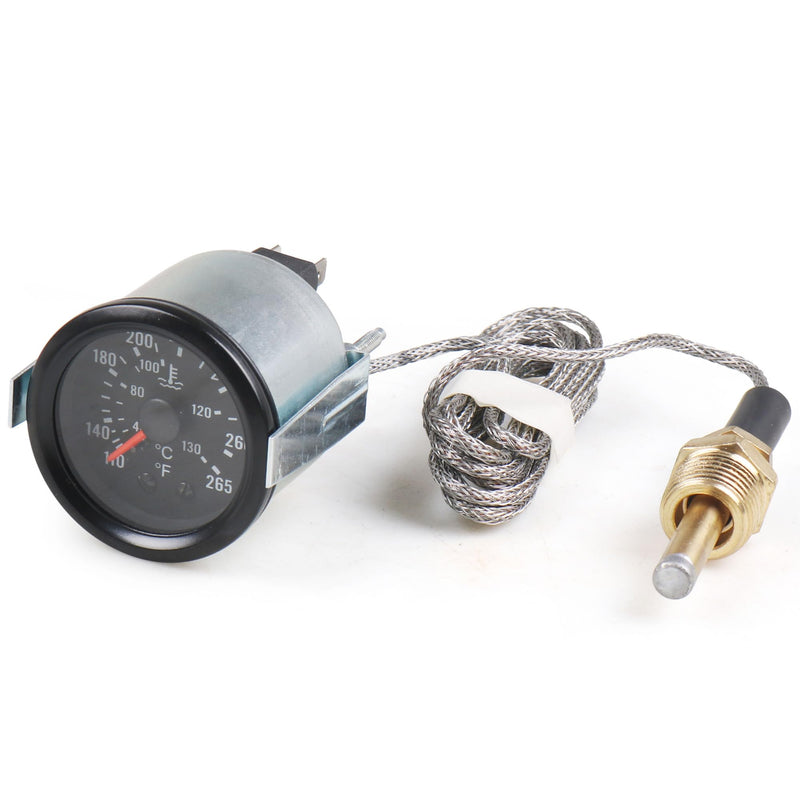 Dyno Racing 2" 52mm 12V Pointer Mechanical Water Temperature Temp Gauge （40-130℃,110-265℉,Yellow Light Car Meter with Sensor NPT 1/2, 1.8m Wire Length