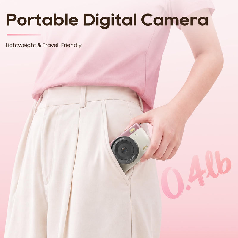 Digital Camera for Teens, 2026 Latest 4K 75MP Autofocus WiFi Vlogging Camera with 3''180° Flip Screen, 16X Zoom, 32GB TF Card, Portable Compact Cameras for Kids Teens Beginner (White)