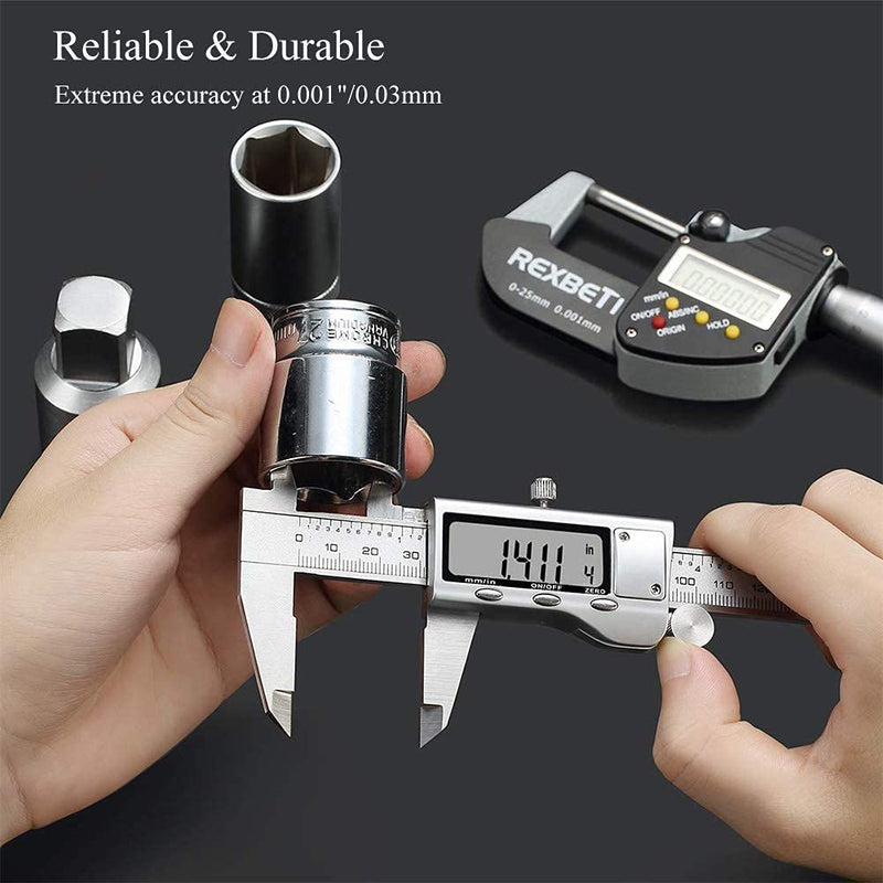 Digital Caliper, Caliper Measuring Tool with Stainless Steel, Electronic Micrometer Caliper with Large LCD Screen, Auto-Off Feature, Inch and Millimeter Conversion (6 Inch/150 mm) silver Digital Caliper