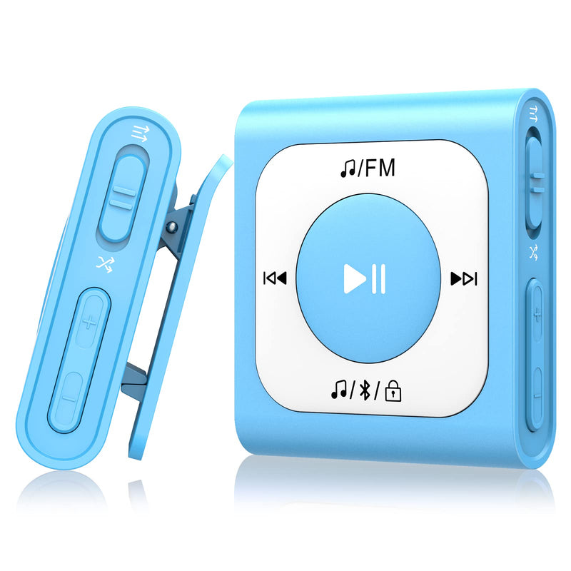 64GB Clip MP3 Player with Bluetooth, AGPTEK Portable Music Player with FM Radio, Shuffle, No Phone Needed, for Sports - A51PL 64GB Blue