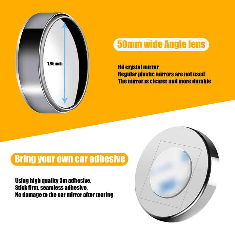 2 PCS Car Reversing Blind Spot Mirror, 2.16" x 0.39" High-definition Glass 360° Large Viewing Angle Round Mirror, Self-adhesive ABS Anti-collision Shell, Compatible with Most Models (Black) 2 PCS Black