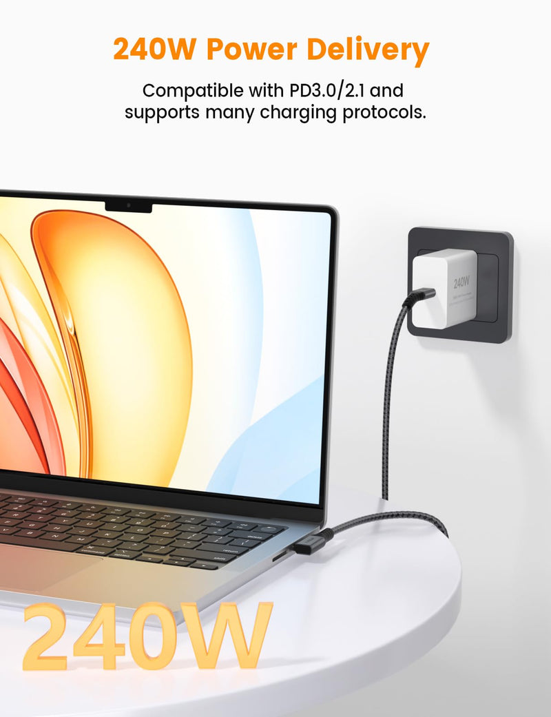 XAOSUN 80Gbps USB 4 v2 Cable for Thunderbolt 5 Cable 4.9FT, 240W Right Angle Thunderbolt 4 Cable, 8K/6K 90 Degree USB C Cord, 120Gbps Bandwidth Boost Compatible with MacBook, Docks, Hub, SSD
