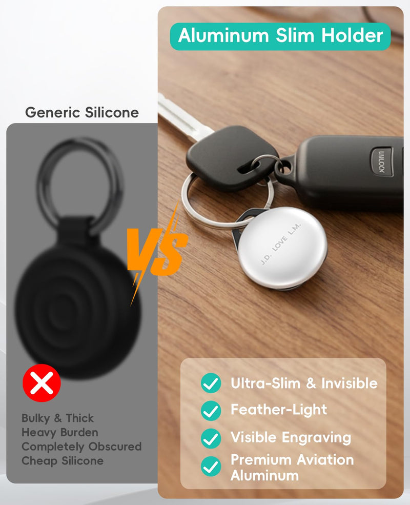 2 Pack Slim Holder Key Ring for AirTag with Easy Battery Replacement Tool | Aluminum Keychain Case Compatible with AirTag 2nd Gen (2026) & 1st Gen (2021), Secure for Keys, Dog Collar & Backpack, Black Slim Aluminum 2