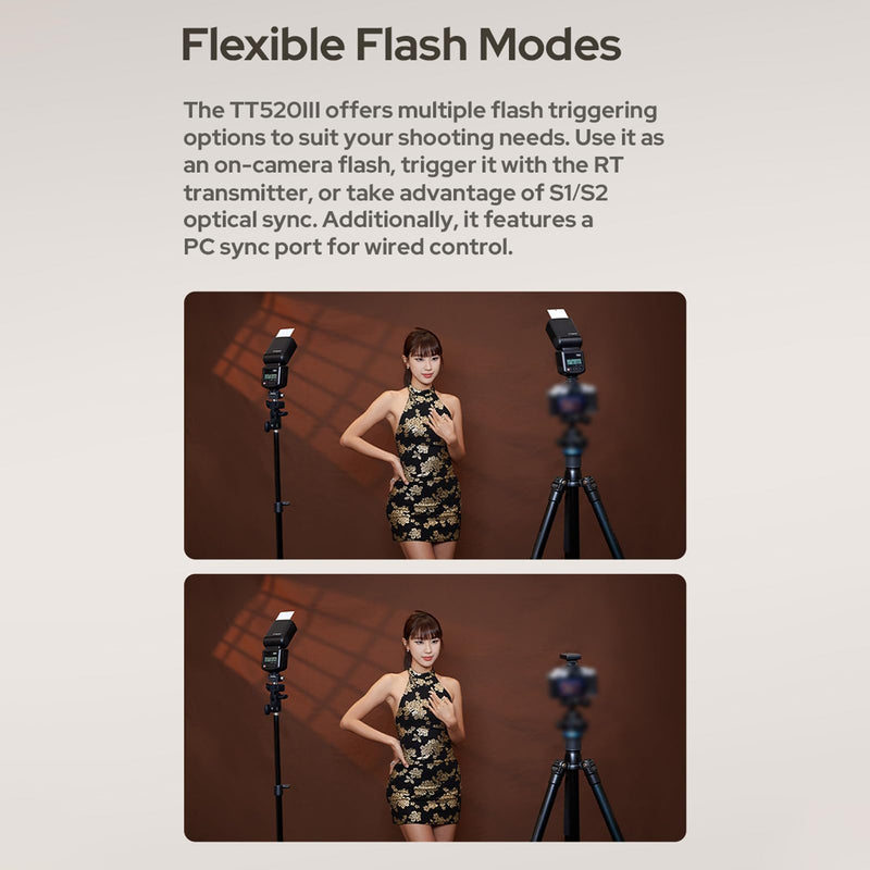 Godox TT520 III Wireless Camera Flash with 433MHz Receiver Single-Contact Hotshoe 8 Power Adjustment Wireless Camera Flashlight Flash for Digital Camera