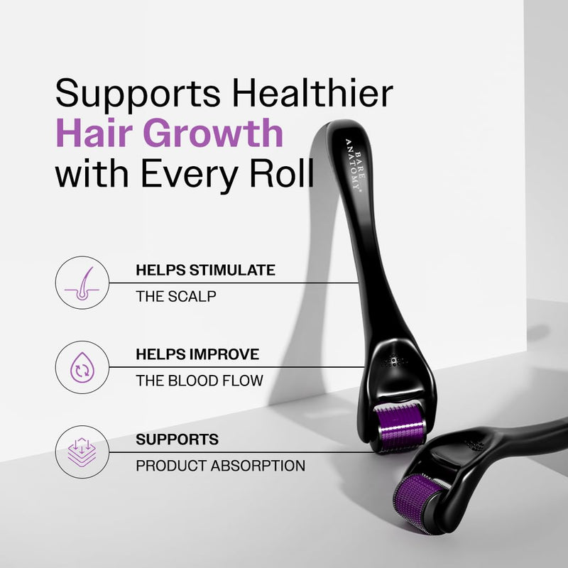 Bare Anatomy Derma Roller for Hair Growth | 0.25 mm with 540 Titanium Micro Needles | Stimulates Hair Follicles & Improves Scalp Circulation