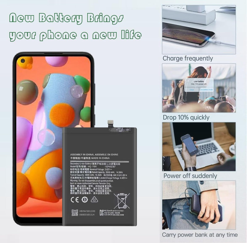 Galaxy A11 Battery,2026 New Upgraded Battery for Samsung Galaxy A11 SM-A115U, SM-A115A HQ-70N/HQ-70T with Full Remove Repair Tool Kit