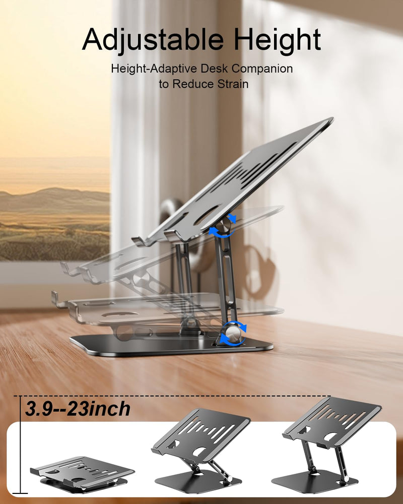 Laptop Stand Adjustable MacBook Stand for Desk Aluminum Notebook Holder Ergonomic Computer Riser Portable Desktop Stand Compatible with All MacBook Notebook Laptop 10-17 Inch Black
