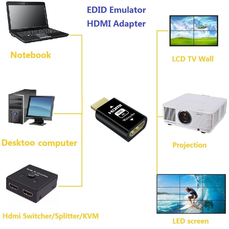 4K HDMI edid Emulator passthrough -Default Resolution 1920x1080@60Hz Highest 3840x2160@60Hz - for Mac Thunderbolt to HDMI Switches/Extender/AV Receiver/Video Splitters Default 1080 Highest 4K
