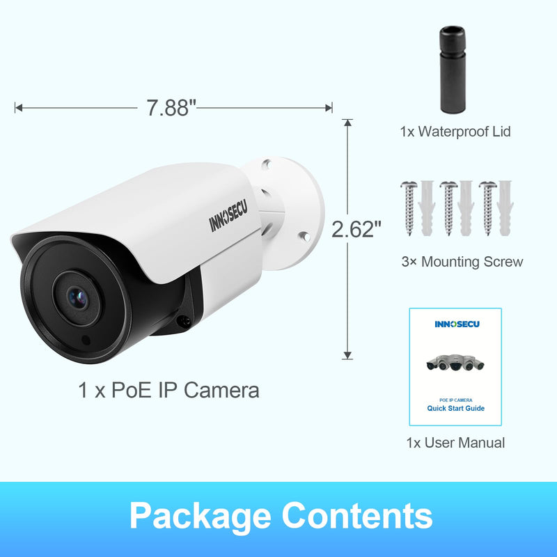4MP PoE Camera, Wired IP Bullet Security Surveillance Camera Waterproof IP67, Night Vision 100ft, 2.8mm Lens Wide Angle 110°, Built-in Mic, AI Human Vehicle Detection, INB4FR37E(White) WHITE