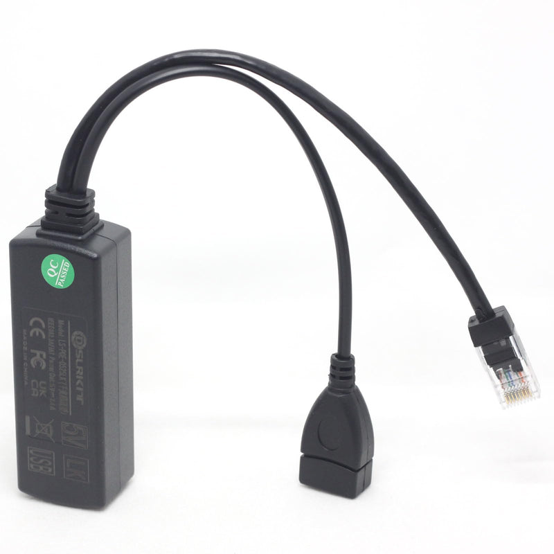 Gigabit Ethernet Active PoE Splitter 48V to 5V 2.4A with USB Female Type A Port