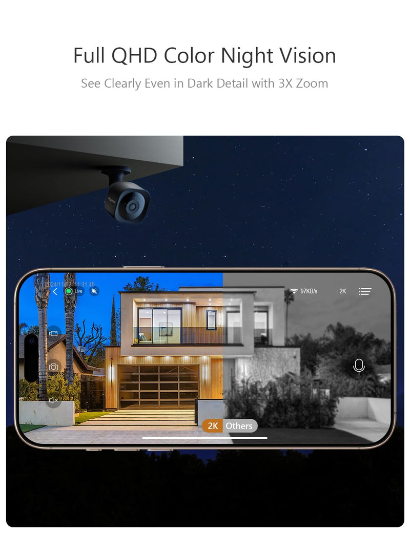 Security Cameras Wireless Outdoor, WiFi 2K Battery Powered Security Camera, AI Motion Detection, Color Night Vision, 2-Way Talk, Waterproof, Compatible with Alexa (Black) Black