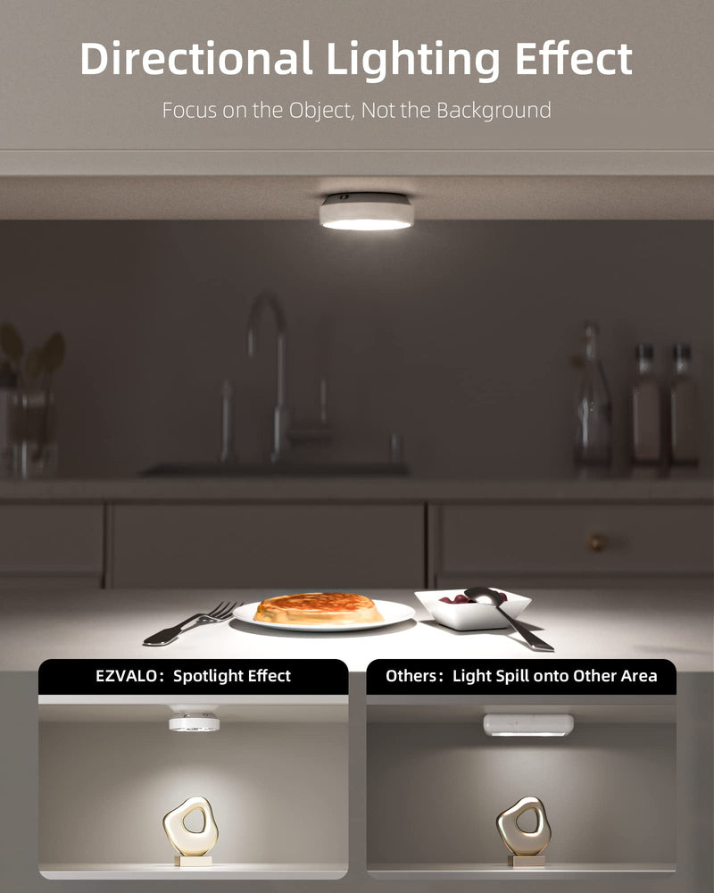 EZVALO Puck Lights with Remote Control, Rechargeable LED Battery Operated, Wireless, Group Control, Dimmable Under Cabinet/ Counter Lighting Closet Light (6 Pack) 6 Pack