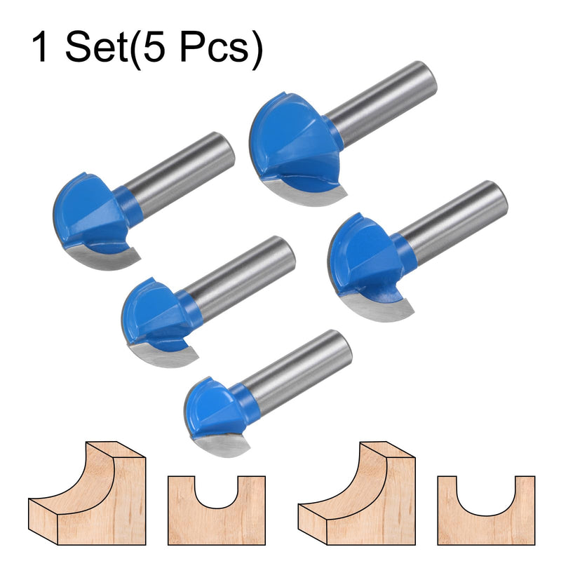 HARFINGTON Router Bit Core Box Set 1/2 Shank 1" 1-1/8" 1-1/4" 1-3/8" 1-1/2" Cutting Dia. Round Nose Router Bit 2 Flutes Carbide Cove Box Cutter for Woodworking Cutter Tool 5in1 Set