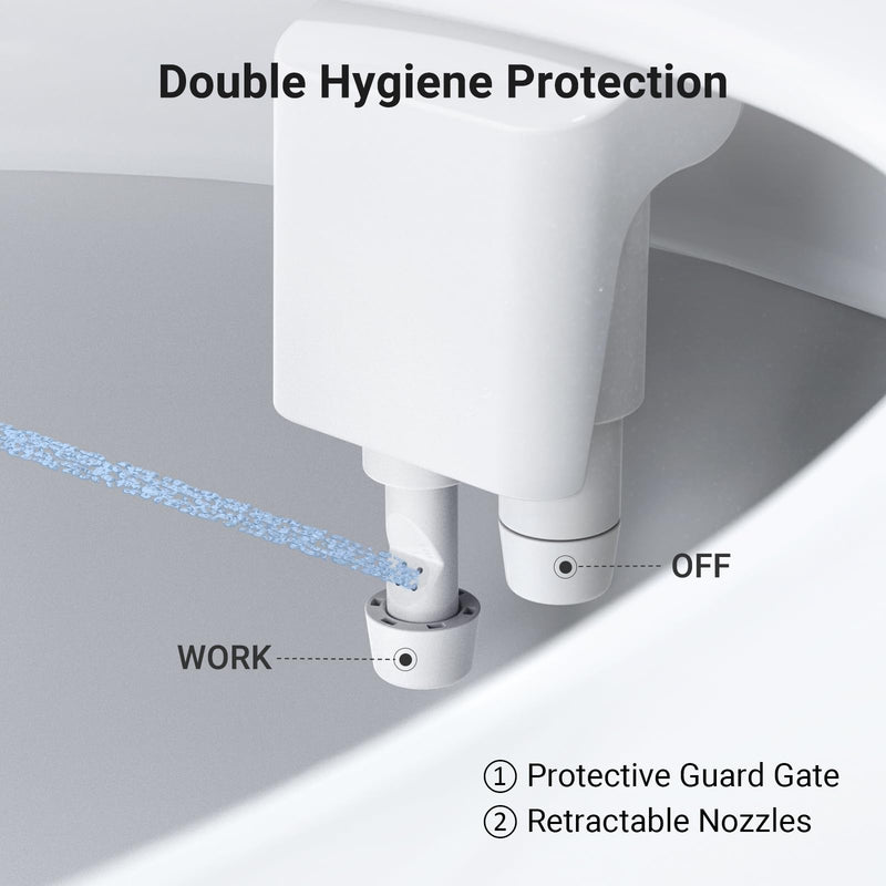 WATERLACE Bidet Attachment for Toilet Seat Sprayer - Non Electric Dual Nozzle with Cold Water - Self Cleaning Toilets Bathroom Spray for Butt Wash - Easy Slim Adjustable Pressure Control Rv Bidets White