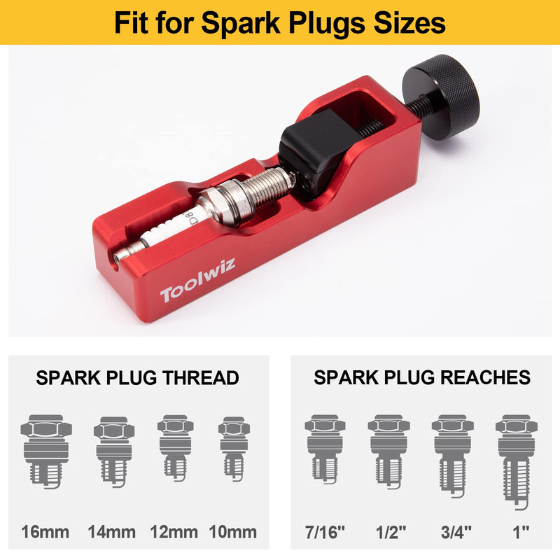 Toolwiz Spark Plug Gap Tool with 32 Blade Steel Feeler Gauge, Gapping Tool for Most 10mm 12mm 14mm 16mm Thread Spark Plugs, Red Red+Feeler Gauge