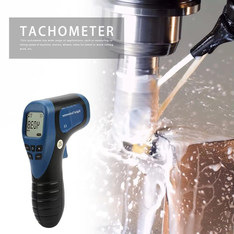 Handheld Digital Laser Tachometer - Non-Contact RPM Meter, Measures 2.5-99,999 RPM, High Precision with LCD Display, Reflective Tape Included, Ideal for Motor Speed and Industrial Use