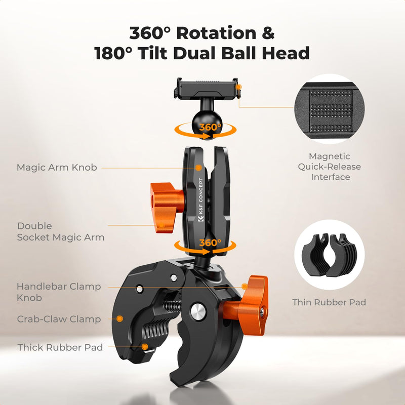 K&F CONCEPT Motorcycle Bike Clamp Mount Quick Release Compatible with DJI | 360° Adjustable Handlebar Clamp Mount for Cycling/Motorcycle/Bicycle/Handbar/Round Tube(0.31-1.85"), MS67