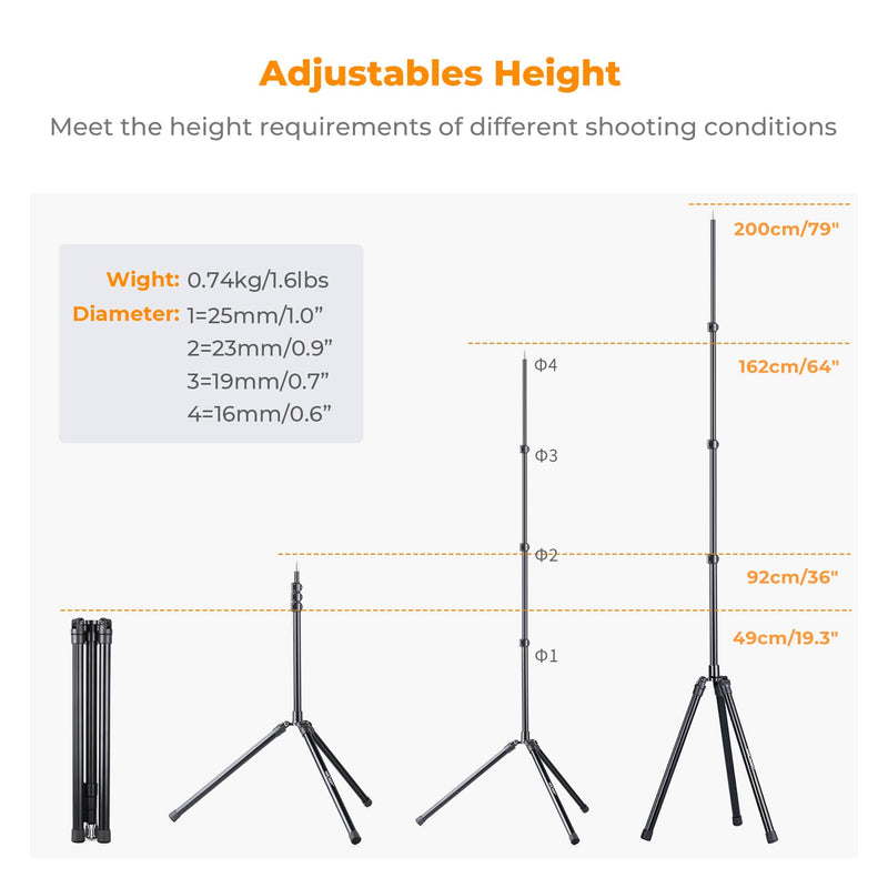 K&F Concept 79 inch/2.01m Light Stand, Studio Photography Tripod, Heavy Duty for Studio, Speedlight, Reflector, Flash, Softbox, Umbrella, Backgrounds, Portrait - 2 Pack 2-Pack-Basics