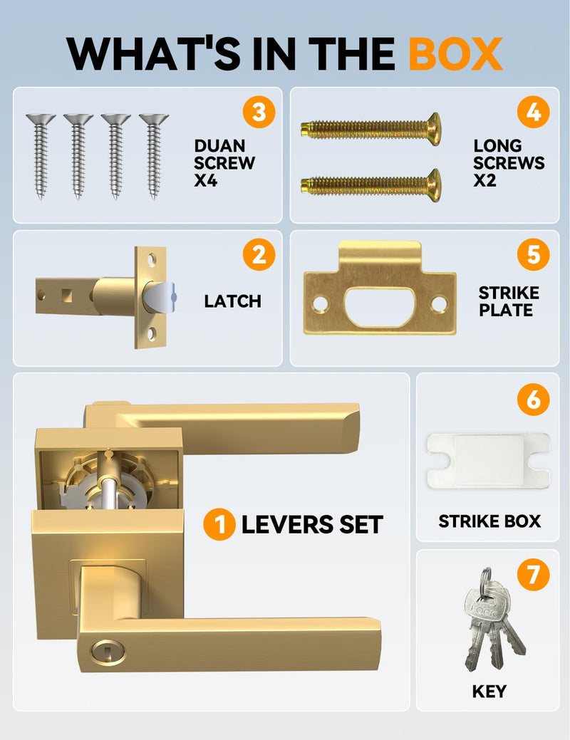 BSEED Gold Door Handles Interior Gold Privacy Door Levers fot Bedroom & Bathroom Lock Set in Modern Satin Gold Finish (1 Pack) 1 Pack