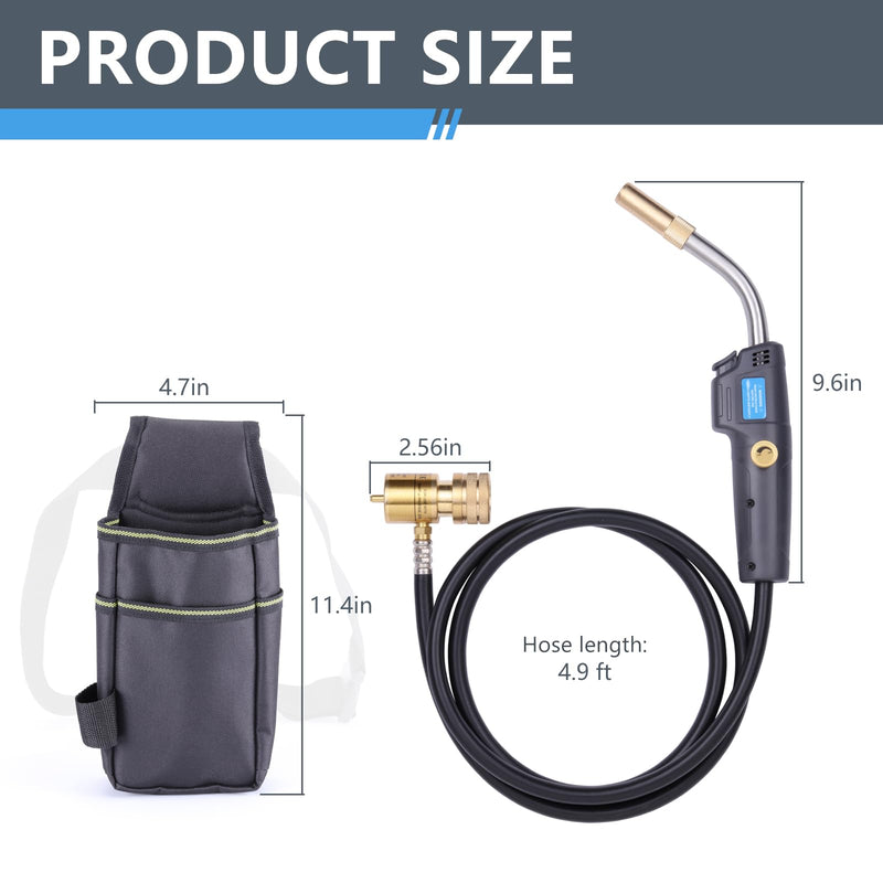 MAPP Map Gas Torch Kit with Holster, Adjustment Knob Trigger Start Propane Hose Torch for Brazing, Soldering, Welding, Plumbing, HVAC Black With a Bag