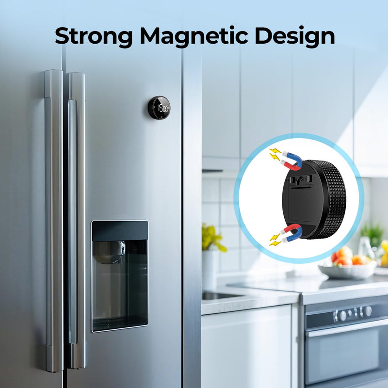 Rechargeable Magnetic Kitchen Timer for Cooking, Building 800mAh Battery Large Display Digital Countdown Countup Timer, 3 Preset 5/15/25 Mins Loud Alarm for Baking Grilling Studying Glossy Black 1