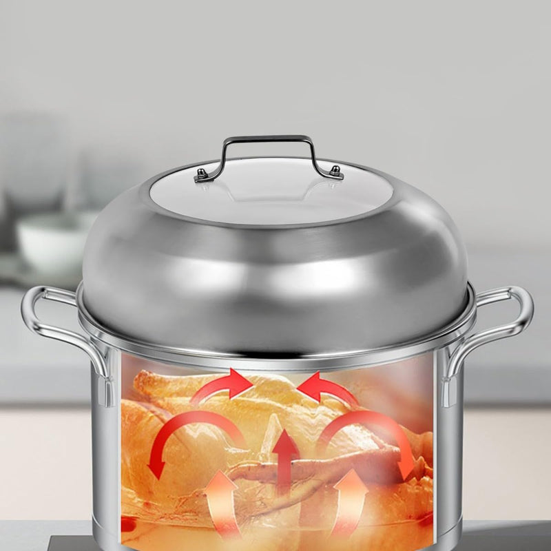 13.5 Inch (13 Inch Inner Diameter) Stainless Steel Basting Cover, for 14 Inch Woks, Melting Dome for Griddle Cooking, Round Steaming Cover Lid with Tempered Glass Top and Steam Holes 13.5" for 14 Inch Woks