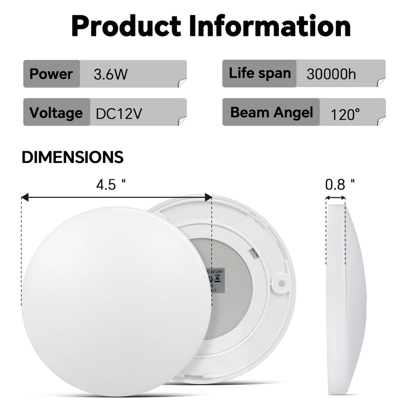 acegoo 12V LED Ceiling Dome Light, RV Interior Puck Light, 12 Volt Overhead Panel Light for Motorhome Travel Trailer Camper Van Boat, CRI 90+ Surface Mount DC 12V 6-Pack (5000K Cool White) 5000K Cool White