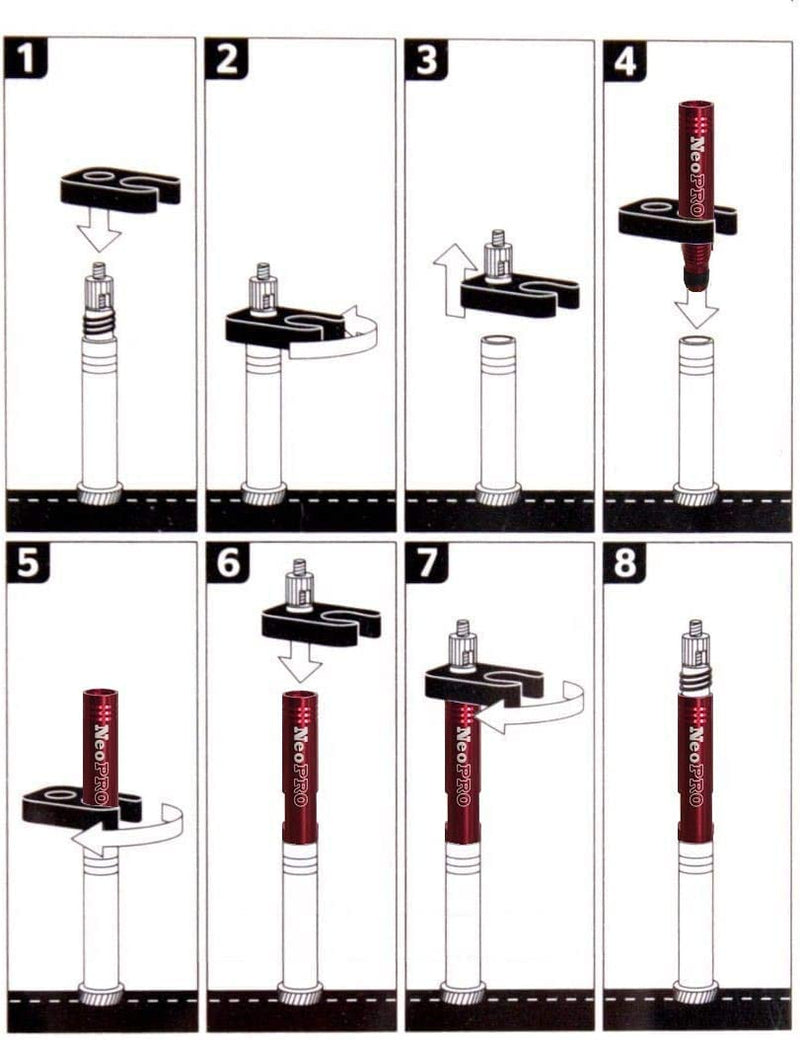 NeoPRO Presta Valve Extension Extender Kit (Pack of 2) w/Valve Key and Cap - Available in 4 Lengths - 20,30,40,60 mm (Black, 20mm) Black