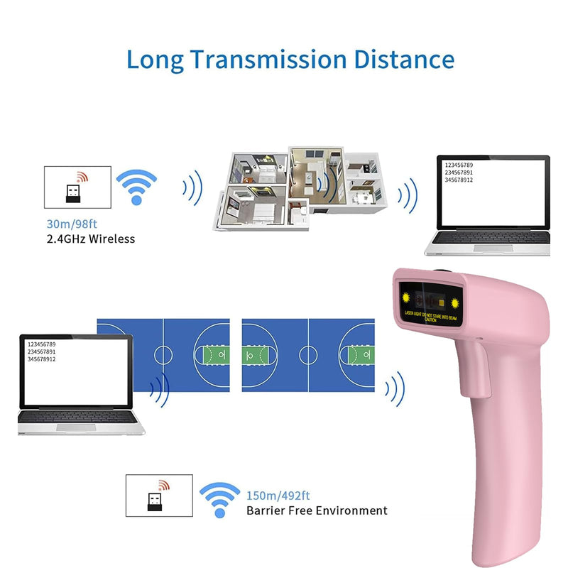 USB Wireless Barcode Scanner,Symcode Handheld Laser 1D Bar Code Reader Scanner (2.4GHz Wireless & USB2.0 Wired) Rechargeable Cordless 1D Barcode Scanner Wireless 1D Wireless Scanner Pink