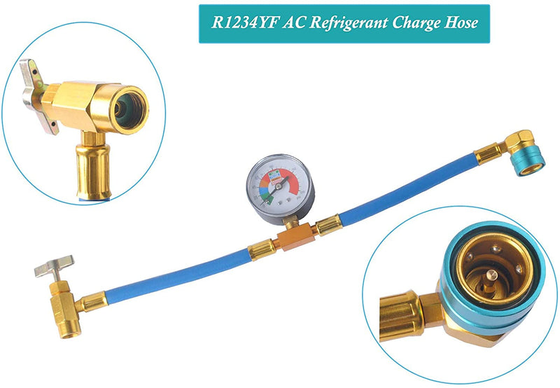Ketofa R1234YF Refrigerant Charge Hose Kit, R-1234YF AC Refrigerant Can Hose with Gauge, 1/2 LH Can Opener Tap and R1234YF Low Side Adapter