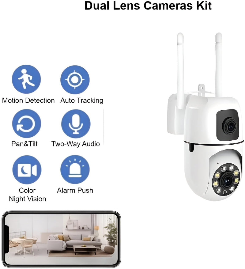 Camera Home Security, Outdoor Camera Dual Lens, WiFi Human Detection, HD Night Vision, 2-Way Talk, Indoor/Outdoor Camera, Dual Screen App Control, for Home Yard Store, Surveillance Wireless Camera (2)