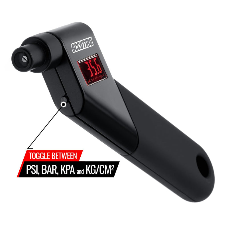 Accutire MS-4021B Digital Tire Pressure Gauge with 4 Valve Caps, 5-150psi (psi, bar, kPa, kg/cm2) 1-Pack Black