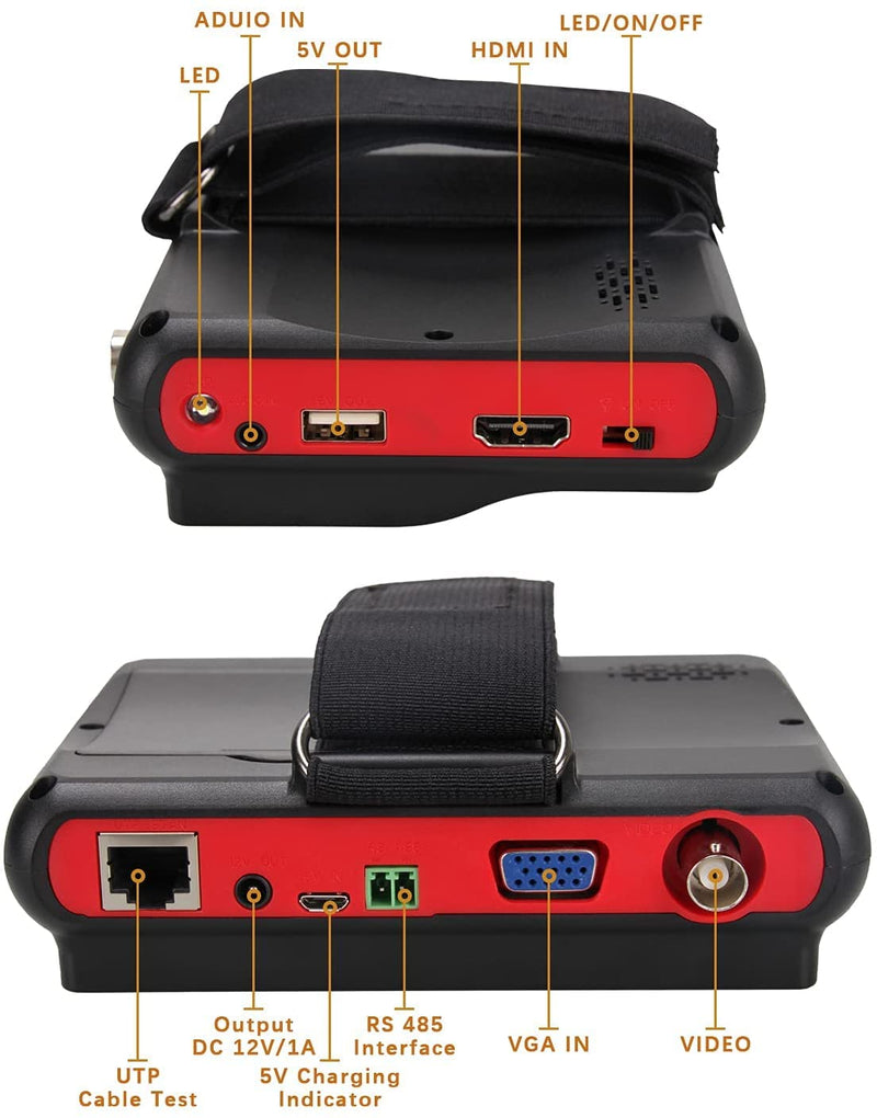【Upgrade】 Portable Wrist CCTV Tester,5'' LCD Monitor,HDMI in &VGA in,Camera Debugging Helper