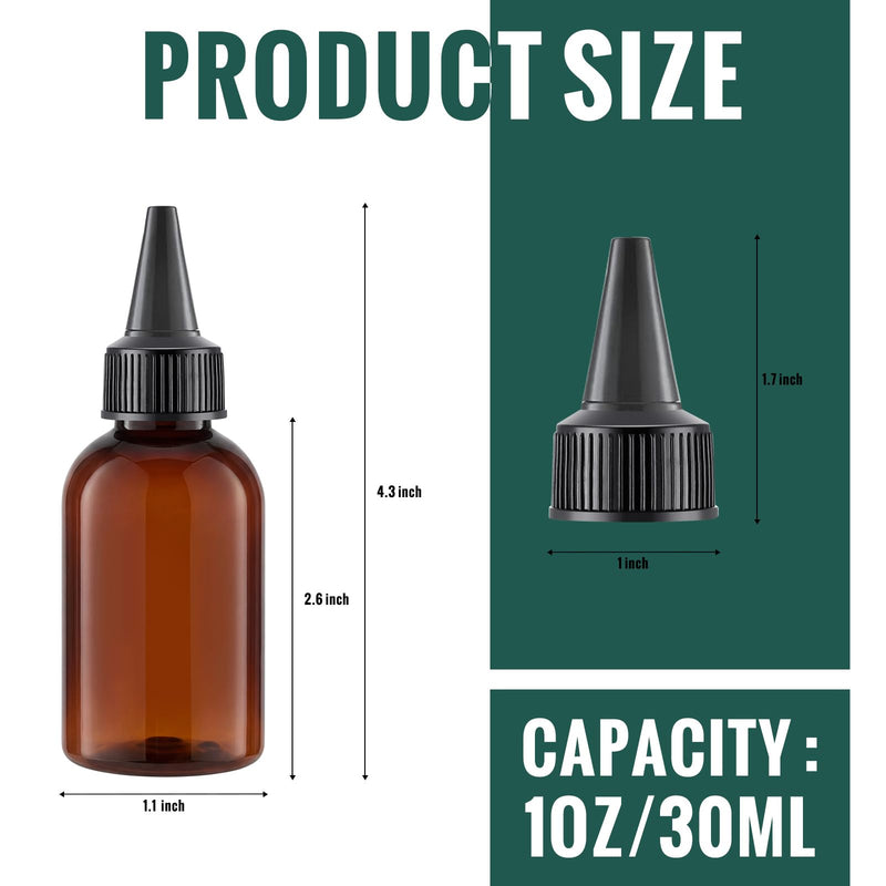 Irenare 100 Pcs 1oz Plastic Squeeze Bottles with Twist Cap Lids 30ml Clear Dispensing Bottles Empty for Sauces, Oil, Paint, Tattoo Ink, Crafts (Brown) Brown