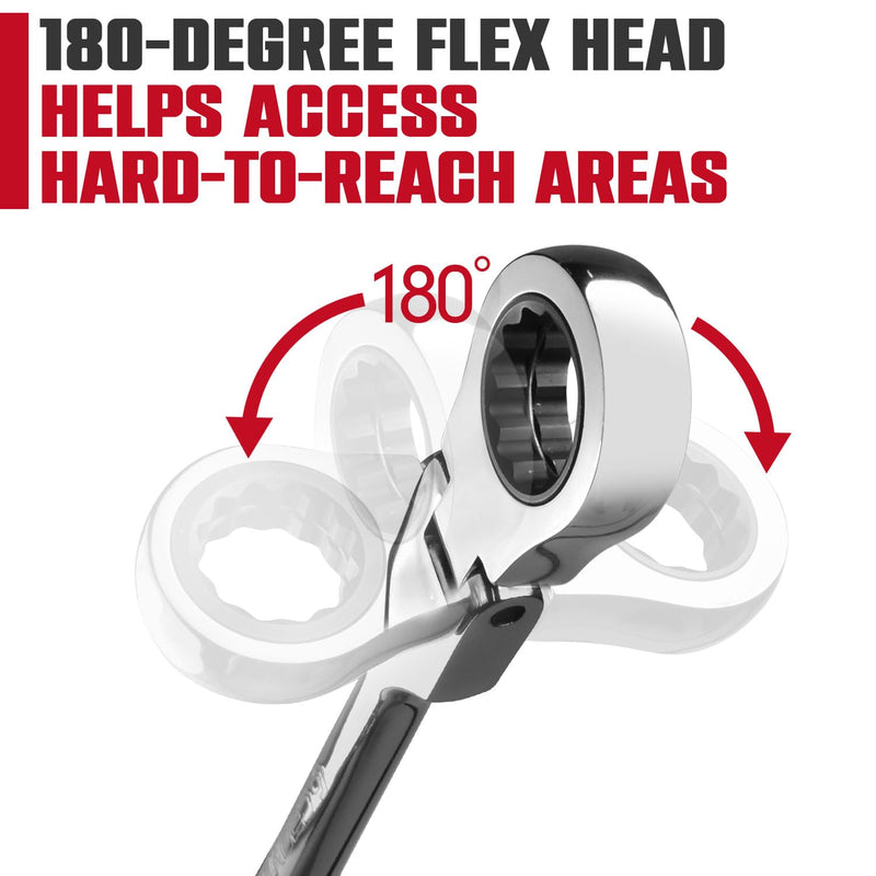 CROM Flex Head Ratchet Wrench - 10.5-Inch Long 17mm Flex head 120-Tooth 12 Point Stubby Socket Ratchet Wrench, Compatible with 3/8" Drive Nano Impact Sockets (10.5 Inch 3/8" Drive) 10.5 Inch 3/8" Drive