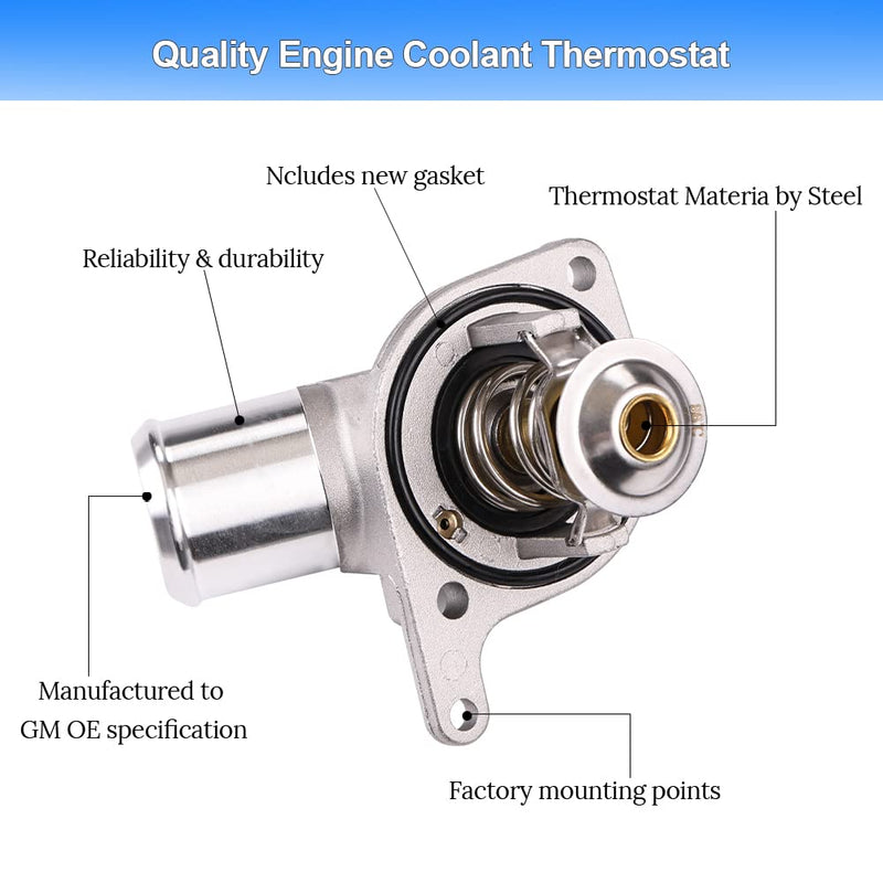 Coolant Thermostat Compatible with Chevy GMC Hummer Camaro Corvette Silverado Suburban Tahoe, Sierra Yukon, H2 Engine Thermostat Housing Water Inlet Assembly, Replace 15-11057 12600172 15-10412