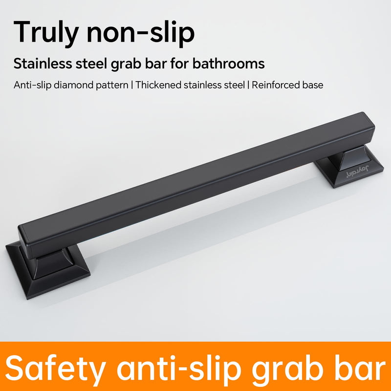 Joyrain Stainless Steel Square Grab Bar - ADA Compliant 500lb Weight Limit, 16/24/32 Inch Bathroom Safety Rail for Seniors & Disabled (Matte Black, 16 inch) Matte Black