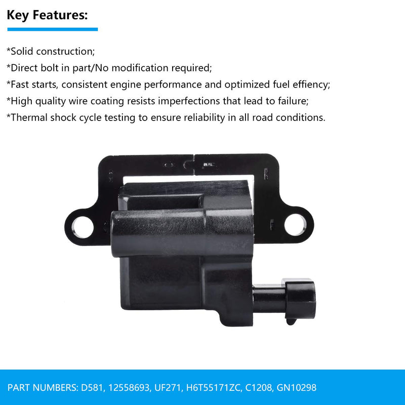 Ignition Coil Pack Compatible with Chevy Silverado, Avalanche, Suburban, GMC & Cadillac Vehicles, Scalade, Avalanche, Silverado, Express 3500, Tahoe, Sierra, Savana, Replace for UF271, 5C1083, D581 1 Pcs