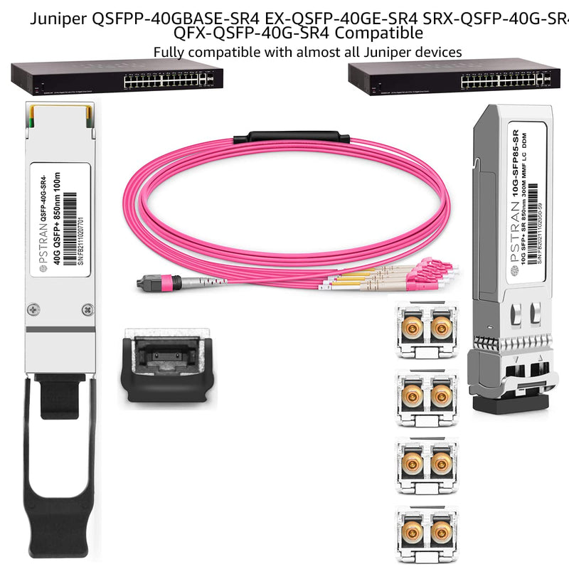 40GBASE-SR4 QSFP+ Optical Transceiver Module Compatible with Juniper QFX-QSFP-40G-SR4 EX-QSFP-40GE-SR4 QSFPP-40GBASE-SR4 850nm 100m DDM MPO-12/UPC MMF 40GBASE-SR4: 100m for Juniper 1